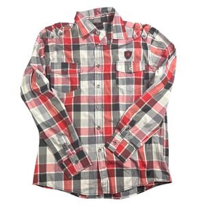 Red‎ Ape Authentic Plaid Shirt Mens XL Long Sleeve Button Up Casual Black White